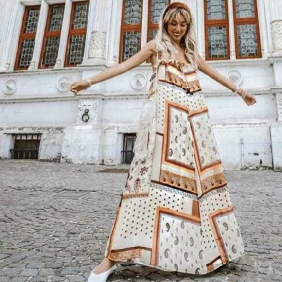 NWT Zara paisley mixed print ruffle maxi dress - Picture 3 of 10